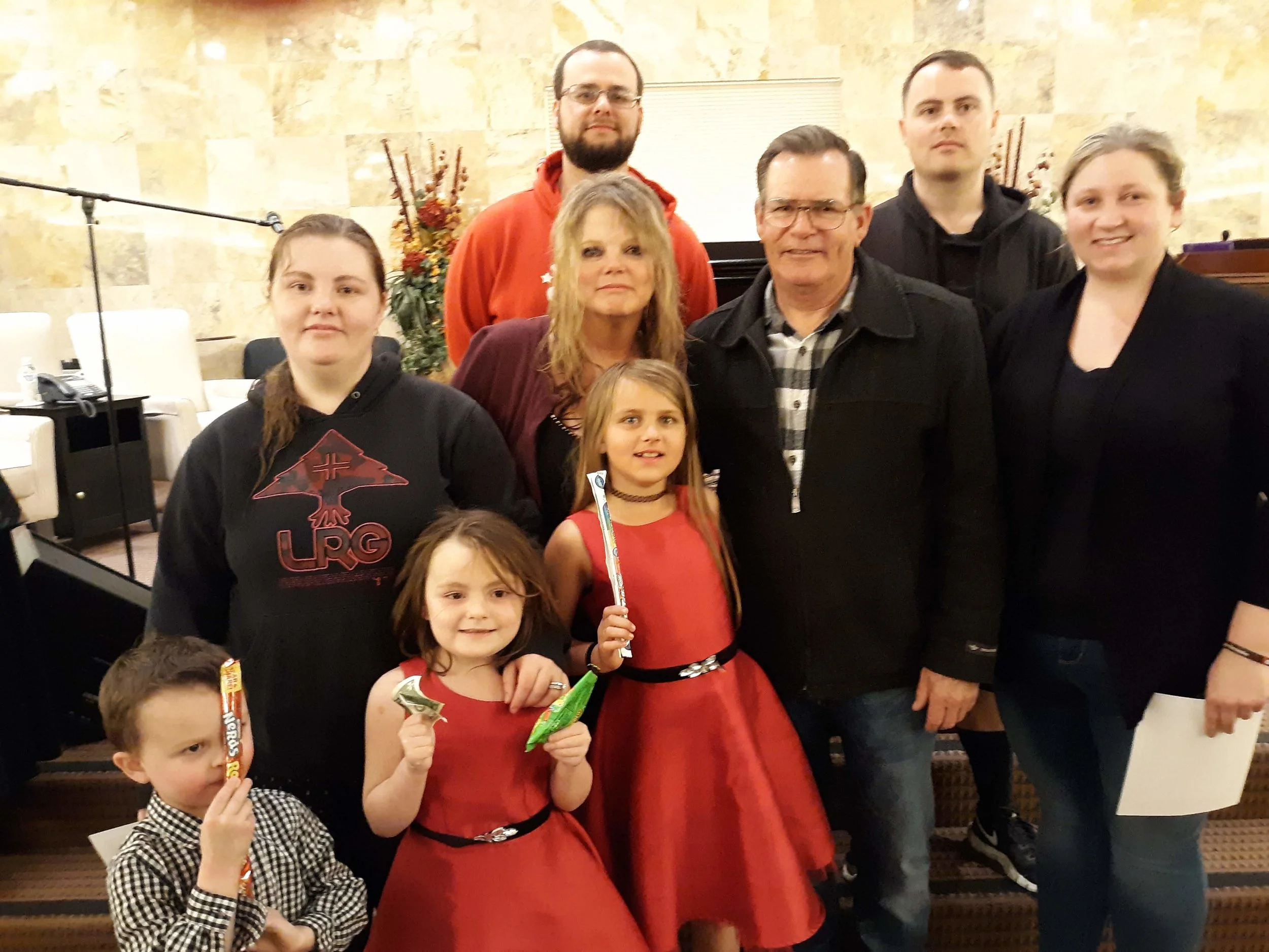 Starting in the back - Sean Hill, Michael Hill, Sandie Hill, David Hill, Kathleen Hill, Madison Hill, Lanie Hill, Justin Hill and Lilly Hill. How awesome God is to show this whole family the need for baptism in Jesus Name.