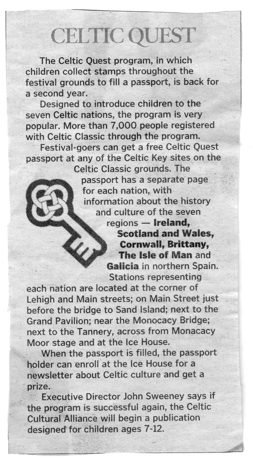 Morning Call Article about Celtic Quest • September 2006