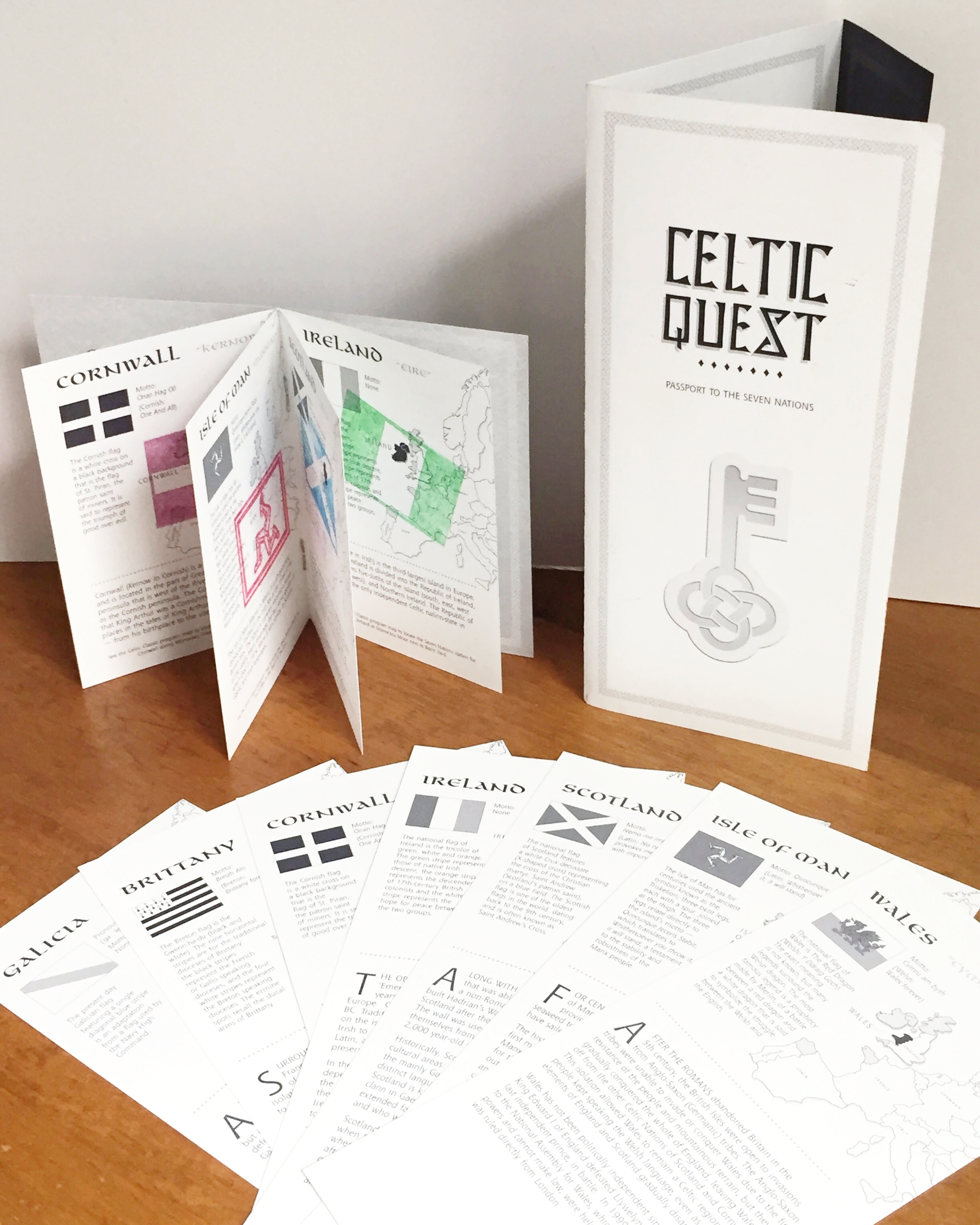Celtic Quest: A Passport to the Seven Celtic Nations • Passport, Flashcards, and Folder • Designed by Sayre Design • Research + Content by Kat Moyer