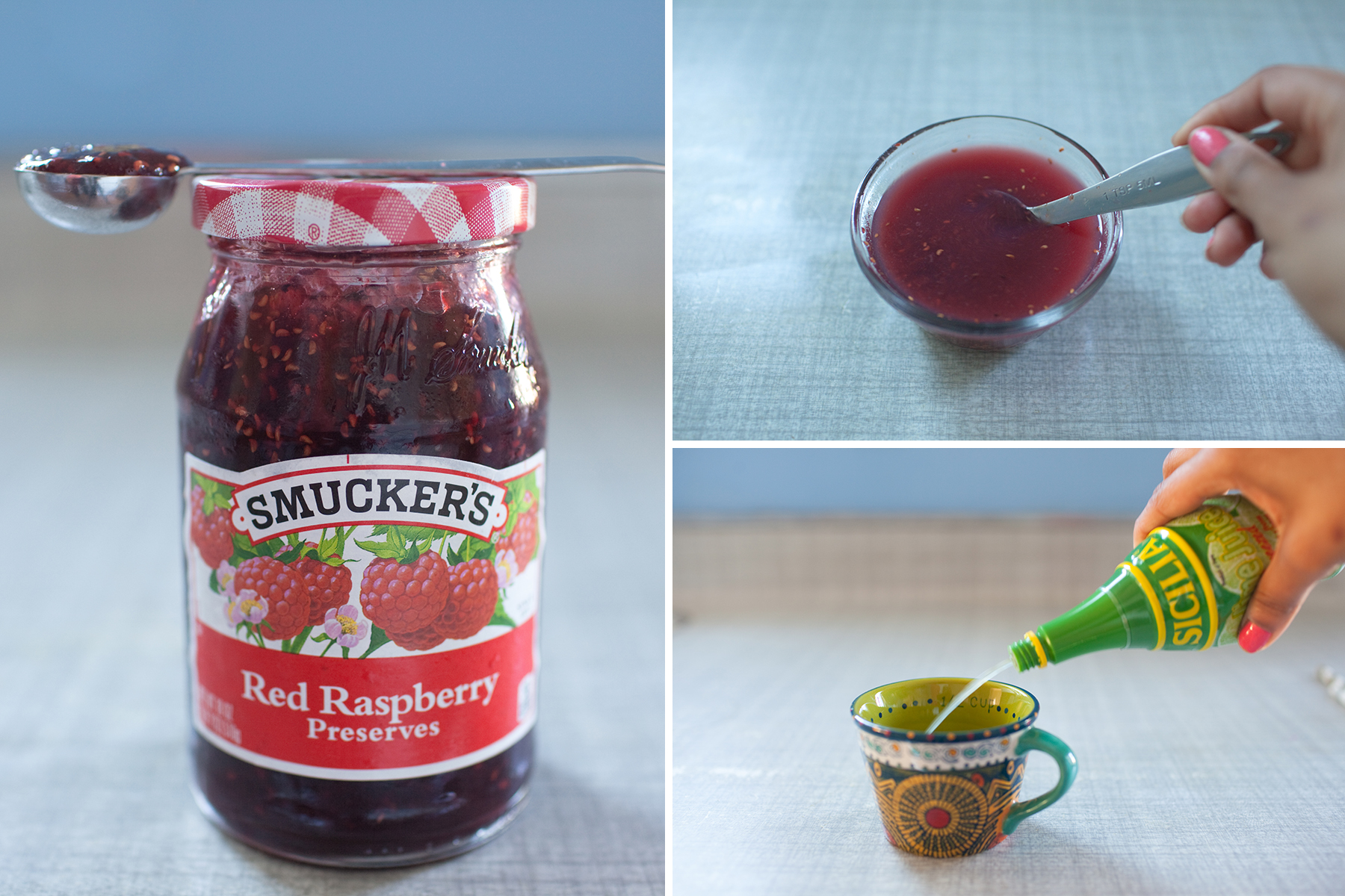 Combine jam and lime juice in small bowl. I used 7 tbsp but you can add more if you like your drinks a little sweeter. 