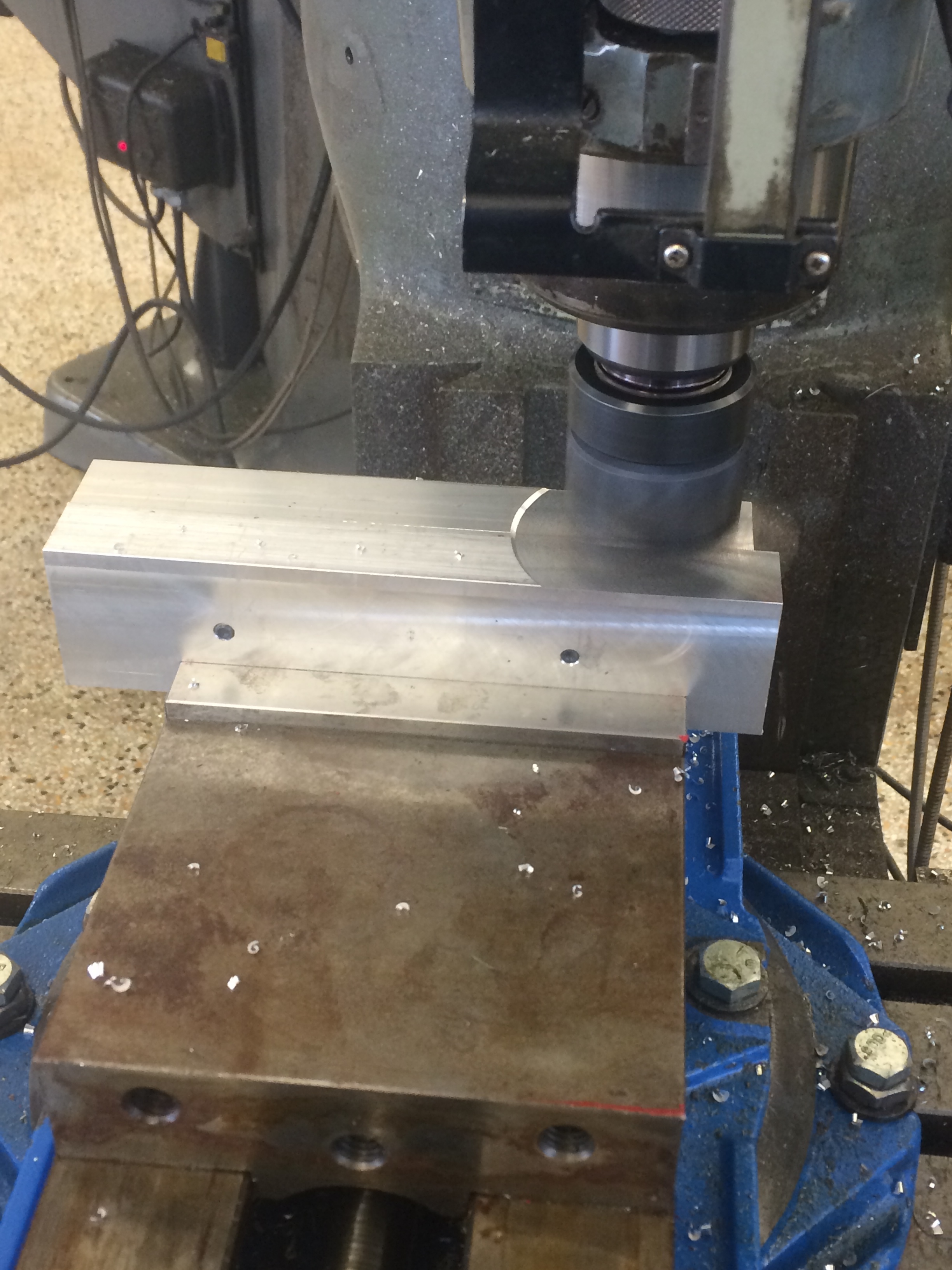  I missed some photos in the beginning. These are the two jaws of the vise being faced off with a flycutter while bolted together. This was to ensure that the surfaces were parallel and coincident.&nbsp; 