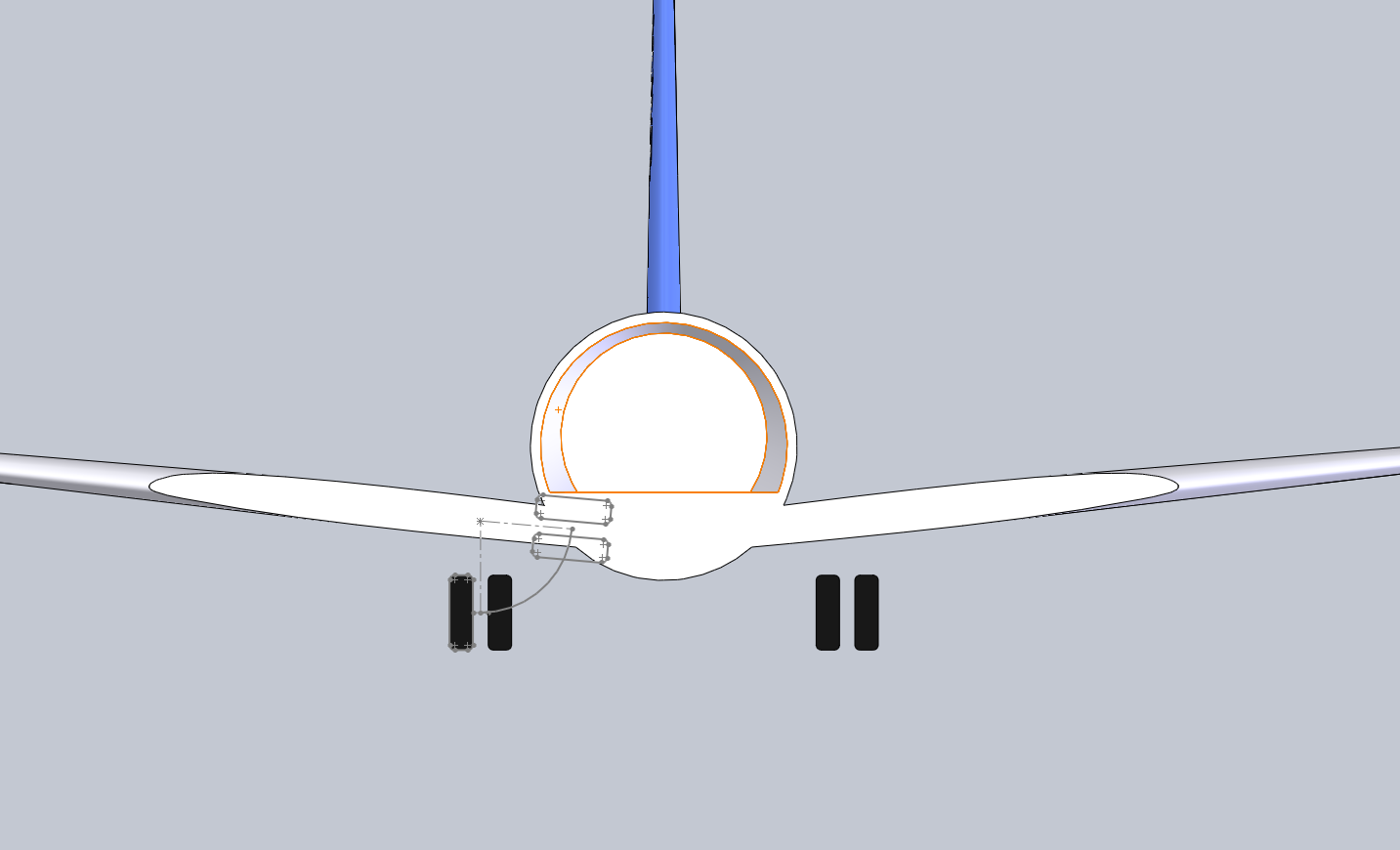  Main Gear retraction. Need to add a large wing fillet/blister to fully encapsulate the gear. 