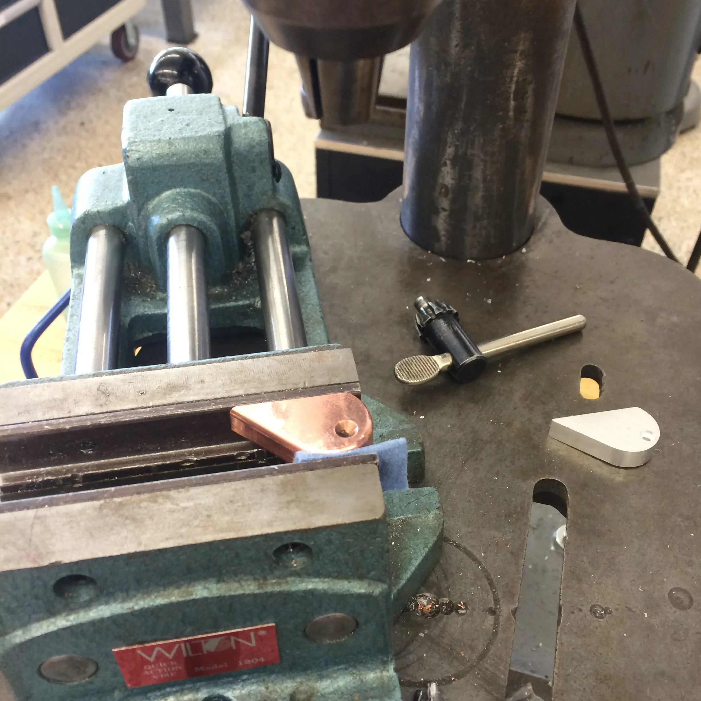 Drilling the counterbore for the head of the hinge pin