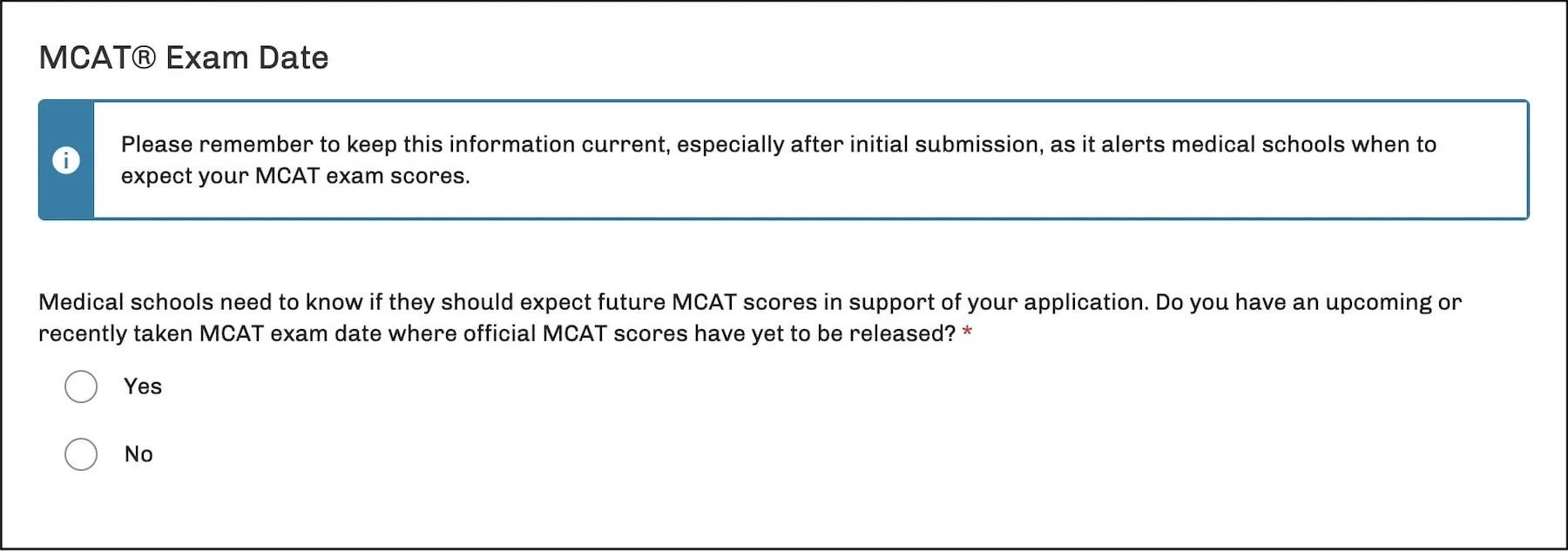 AMCAS MCAT Exam Date screenshot
