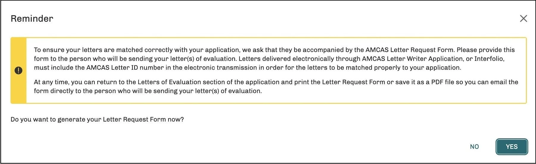 Amcas application letter request form reminder