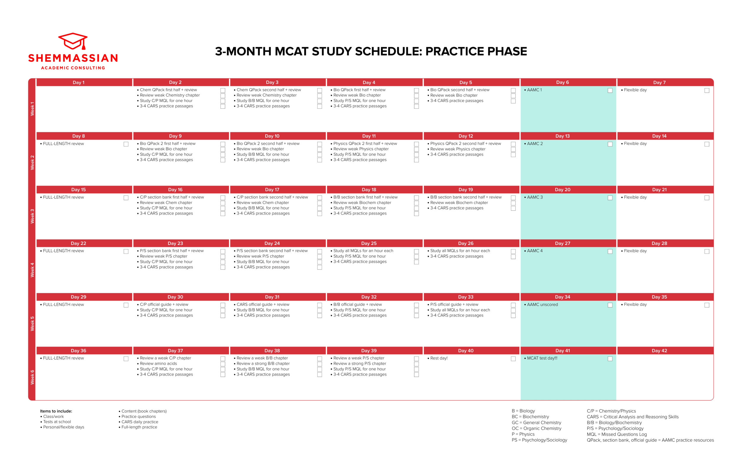 mcat学习计划模板(3个月):实践阶段