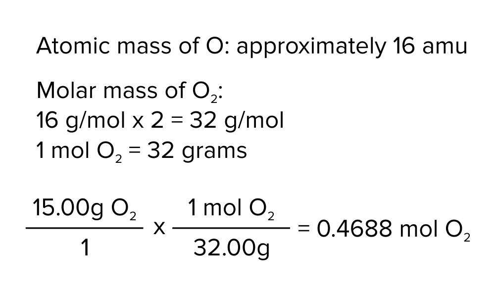 图:15.00 g双原子氧(O2)转化成相应量的摩尔数。