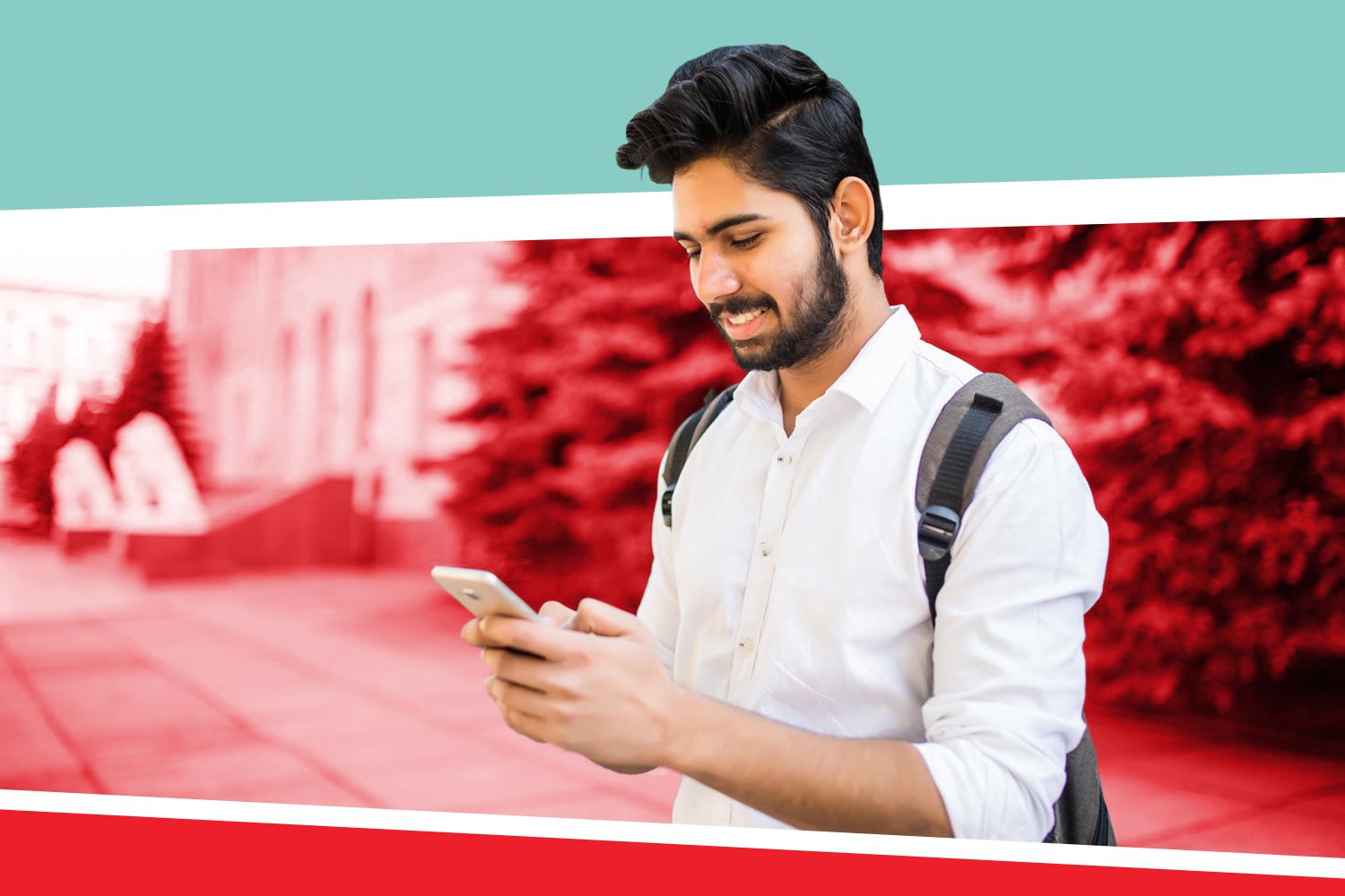 A student using his phone to learn how to get into Stanford