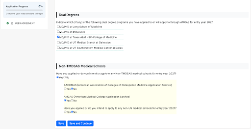 TMDSAS Application Guide School Selection screenshot