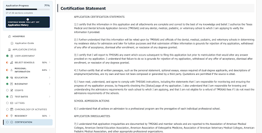 TMDSAS Application Guide Certification Statement