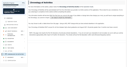 TMDSAS Application Guide Chronology of Activity