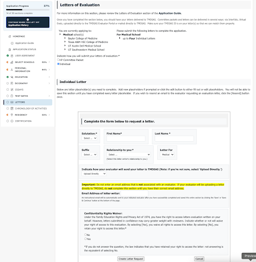 TMDSAS Application Guide Letters of Recommendation