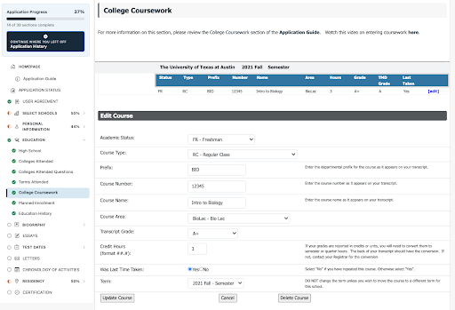 TMDSAS Application Guide College Coursework