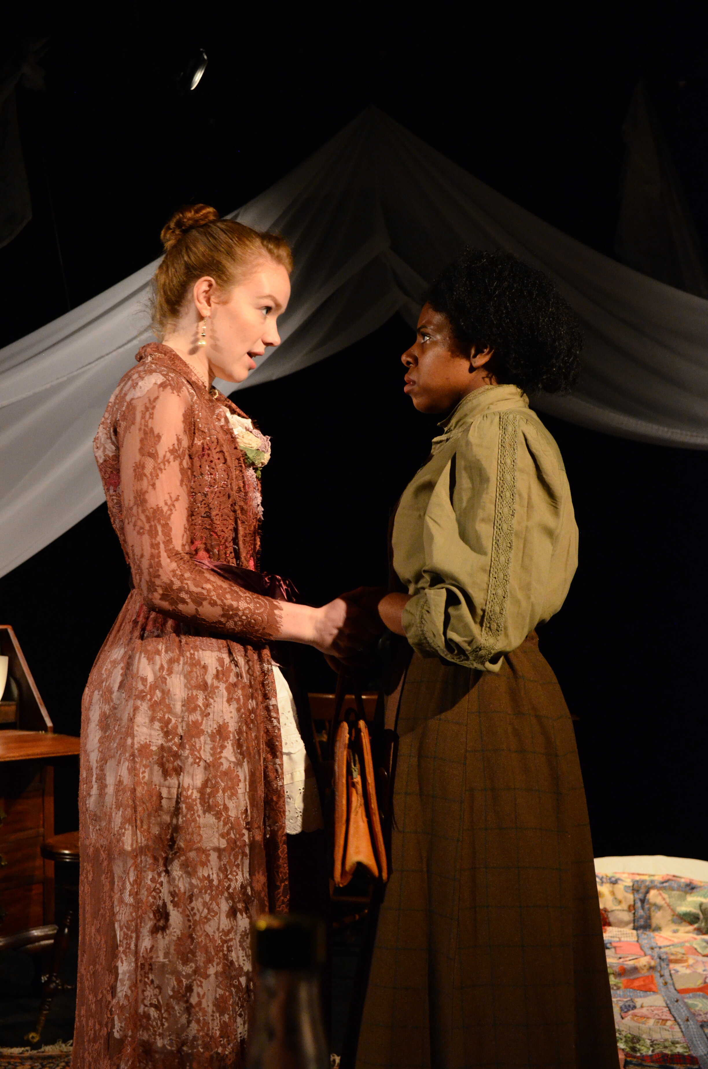  Mary Healy as Mrs. Van Buren and Dani Palmer as Esther Mills  in INTIMATE APPAREL, directed by Avital Shira.  Photo by Stephanie Lynn Yackovetsky. 