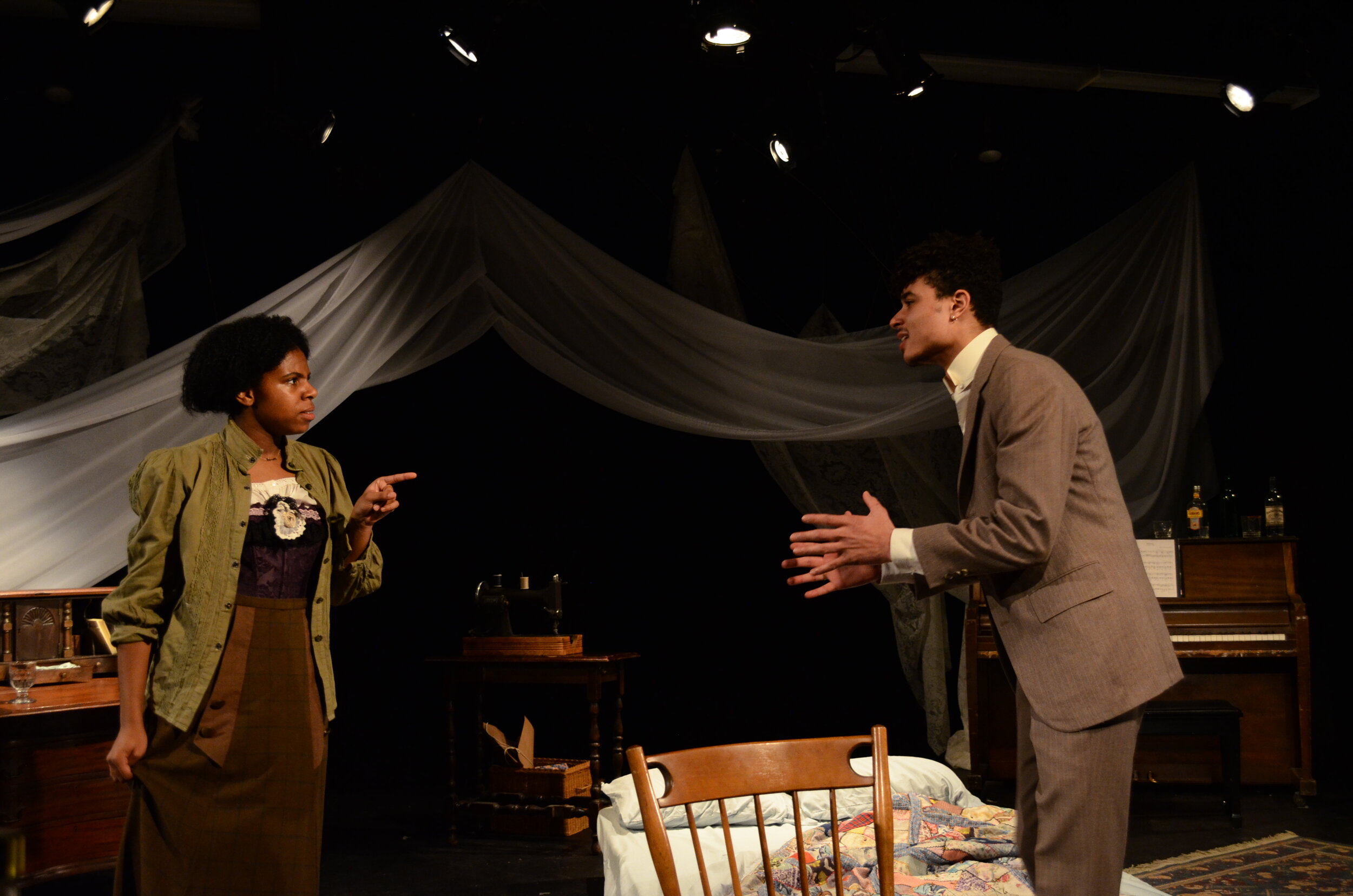   Dani Palmer  as Esther Mills and Miles Jordan as George Armstrong in INTIMATE APPAREL, directed by Avital Shira.  Photo by  Stephanie Lynn Yackovetsky . 