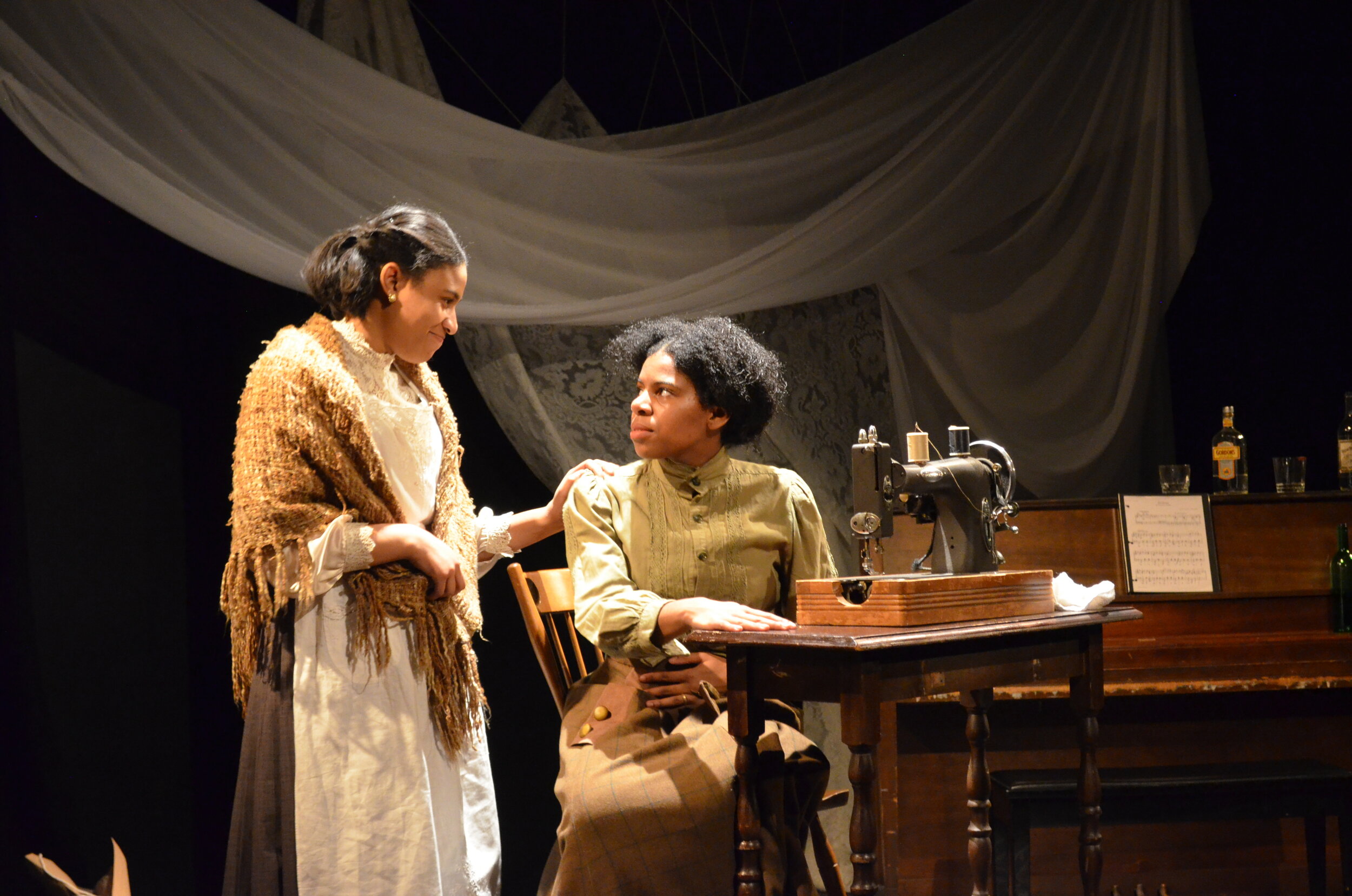  Jasmine Brooks as Mrs. Dickson and Dani Palmer as Esther Mills in INTIMATE APPAREL, directed by Avital Shira.  Photo by Stephanie Lynn Yackovetsky. 