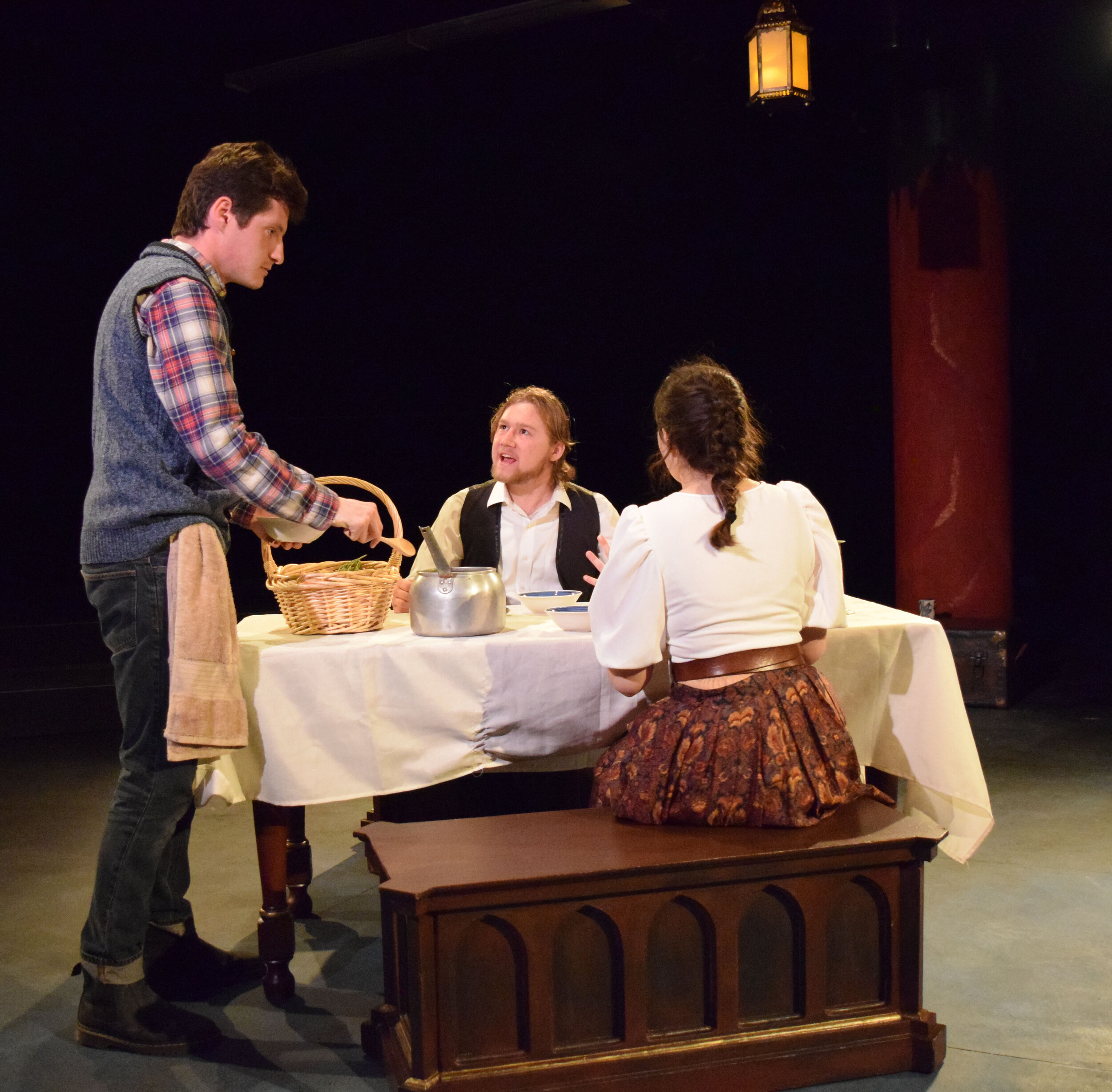  Curtis Chase as Gobbo, Zach Zamsky as Shylock, and Julia Ty Goldberg as Jessica in EVERYTHING THAT NEVER HAPPENED, directed by Avital Shira.  Photo by Micah Ziegler. 