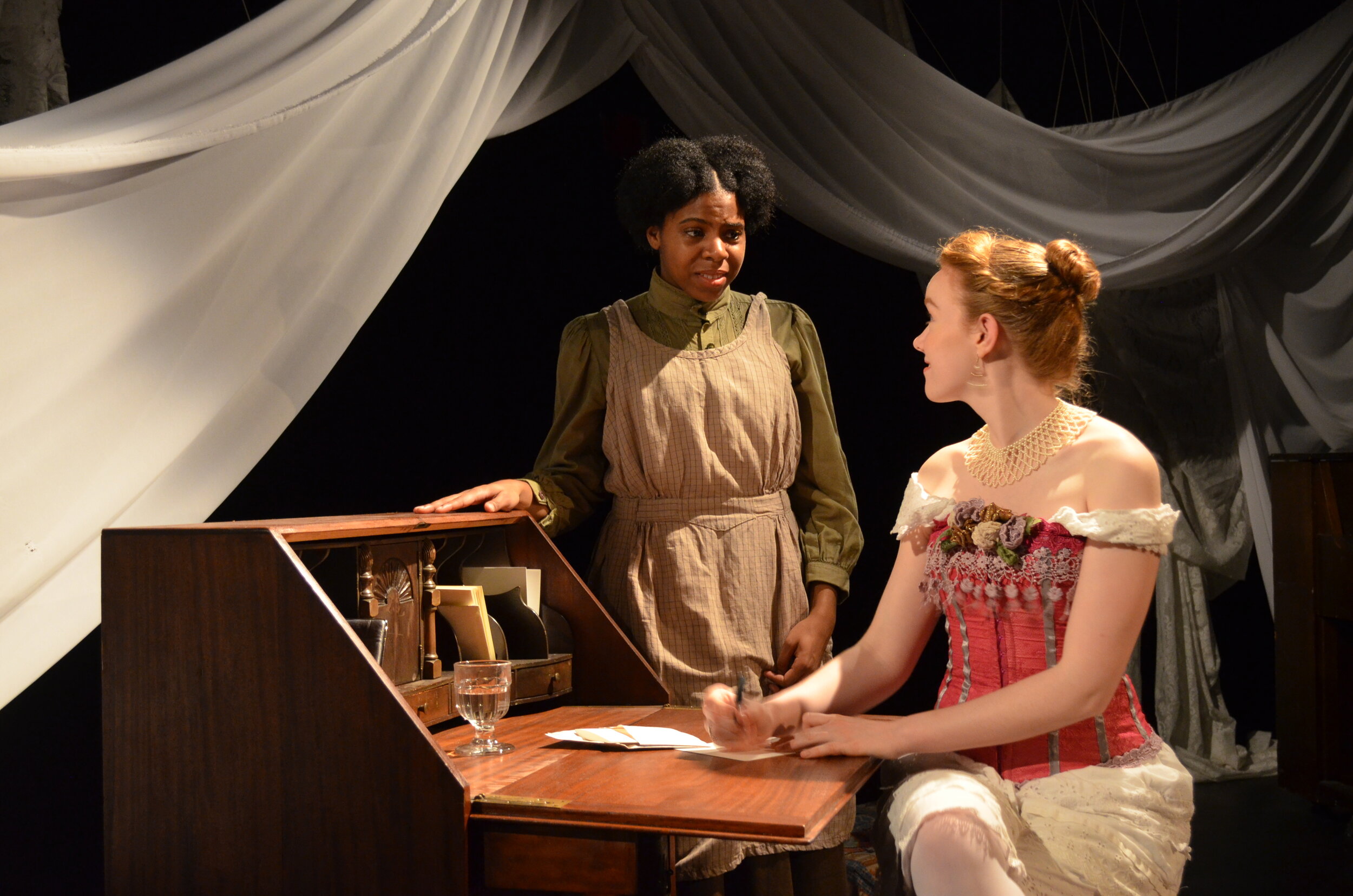  Dani Palmer as Esther Mills and Mary Healy as Mrs. Van Buren in INTIMATE APPAREL, directed by Avital Shira. Photo by Stephanie Lynn Yackovetsky. 