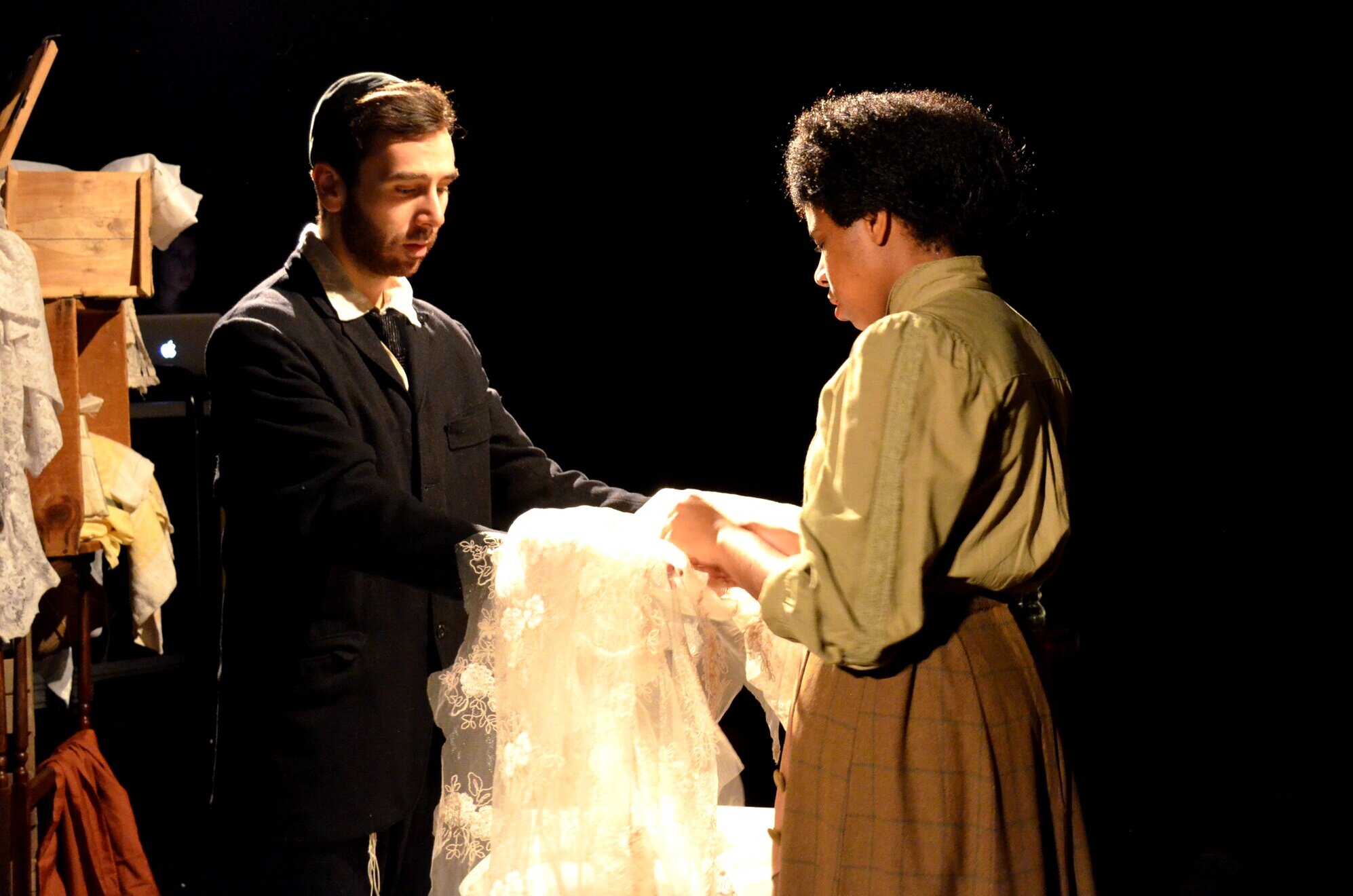  Josh Gluck as Mr. Marks and Dani Palmer as Esther Mills in INTIMATE APPAREL, directed by Avital Shira. Photo by Stephanie Lynn Yackovetsky. 