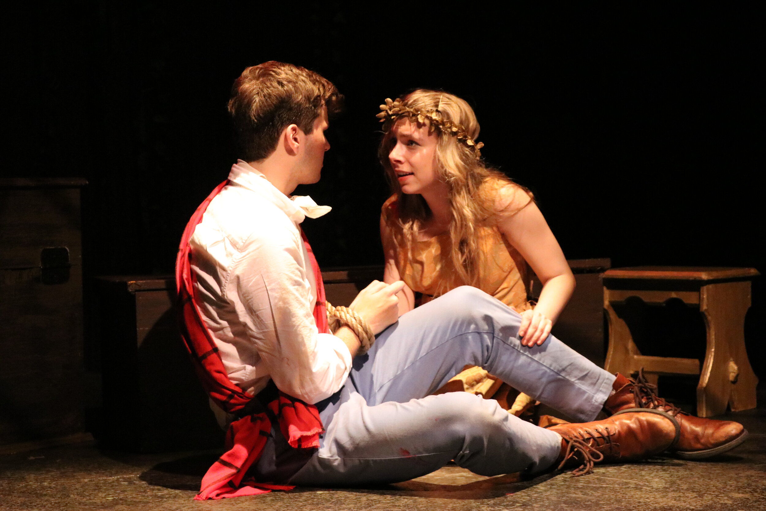  Tyler McMahon as Posthumus and Emily Hentschel as Imogen in CYMBELINE, directed by Avital Shira. Photo by Mariel Weinand. 