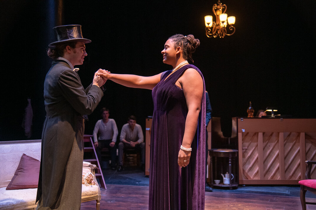  Neil Kelly as Colonel Pickering and Khadija Bangoura as Eliza Doolittle in MY FAIR LADY, directed by Avital Shira. Photo by Andrew Brilliant. 