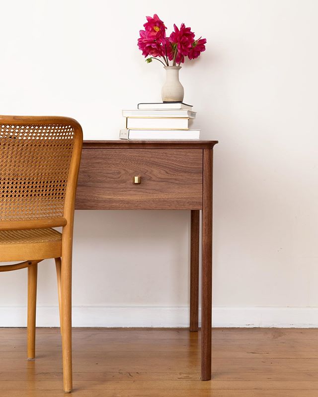 Basin Desk in walnut with polished brass pulls.