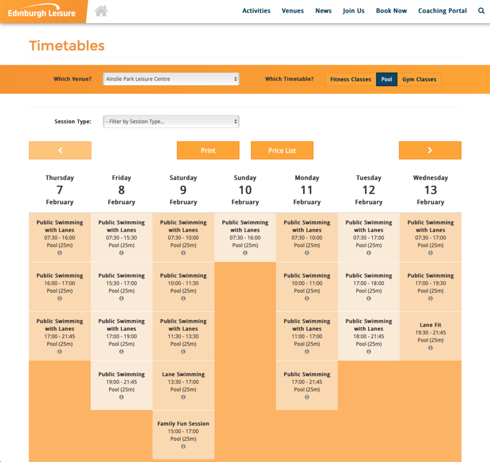 Swim Timetables