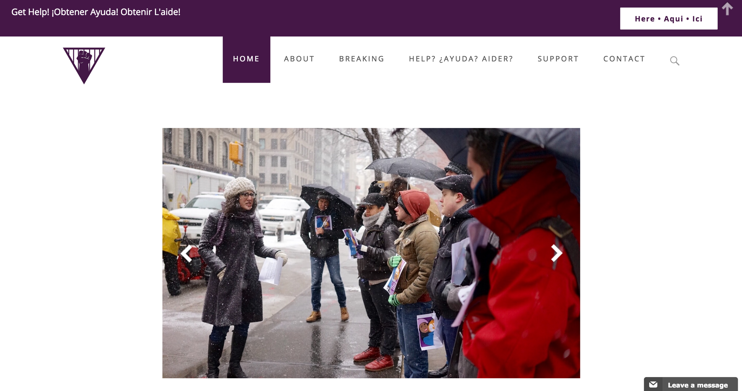 A responsive action bar alerts users of how to get help or donate. 