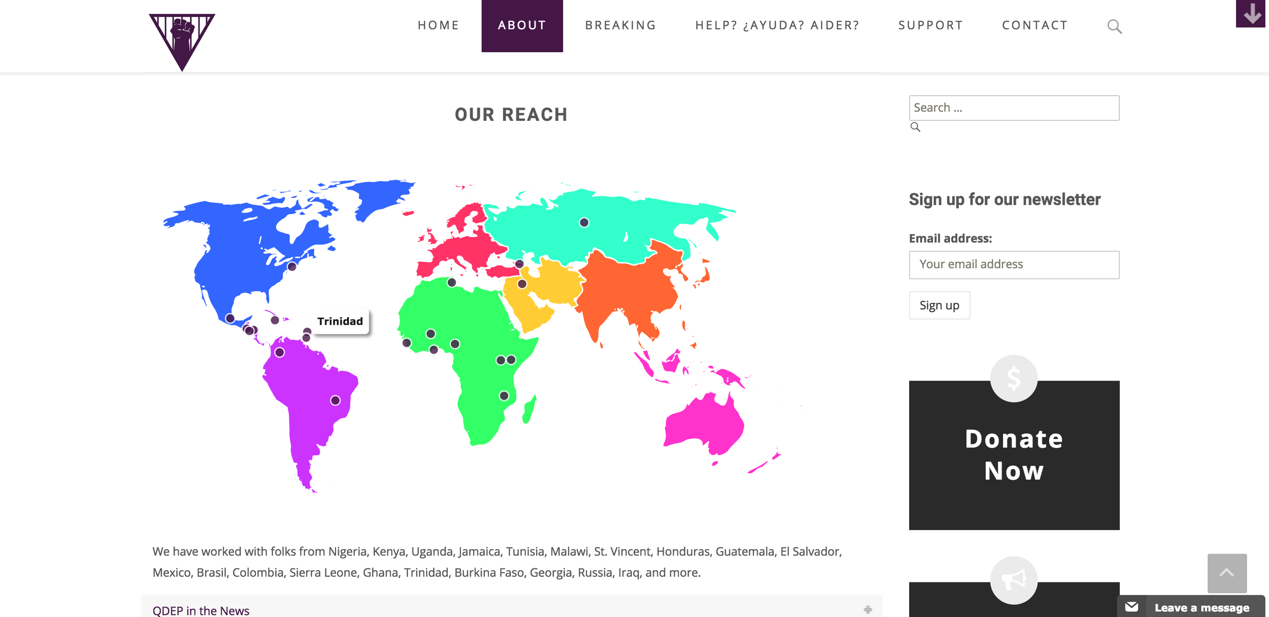 This interactive javascript map shows the areas served by QDEP. 