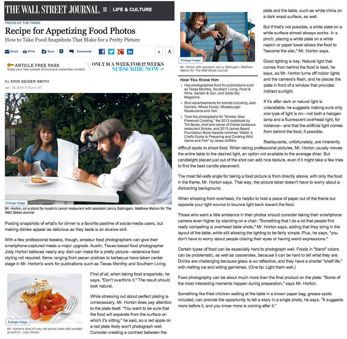 Cheeky assistant cameo in WSJ feature on Jody Horton. 