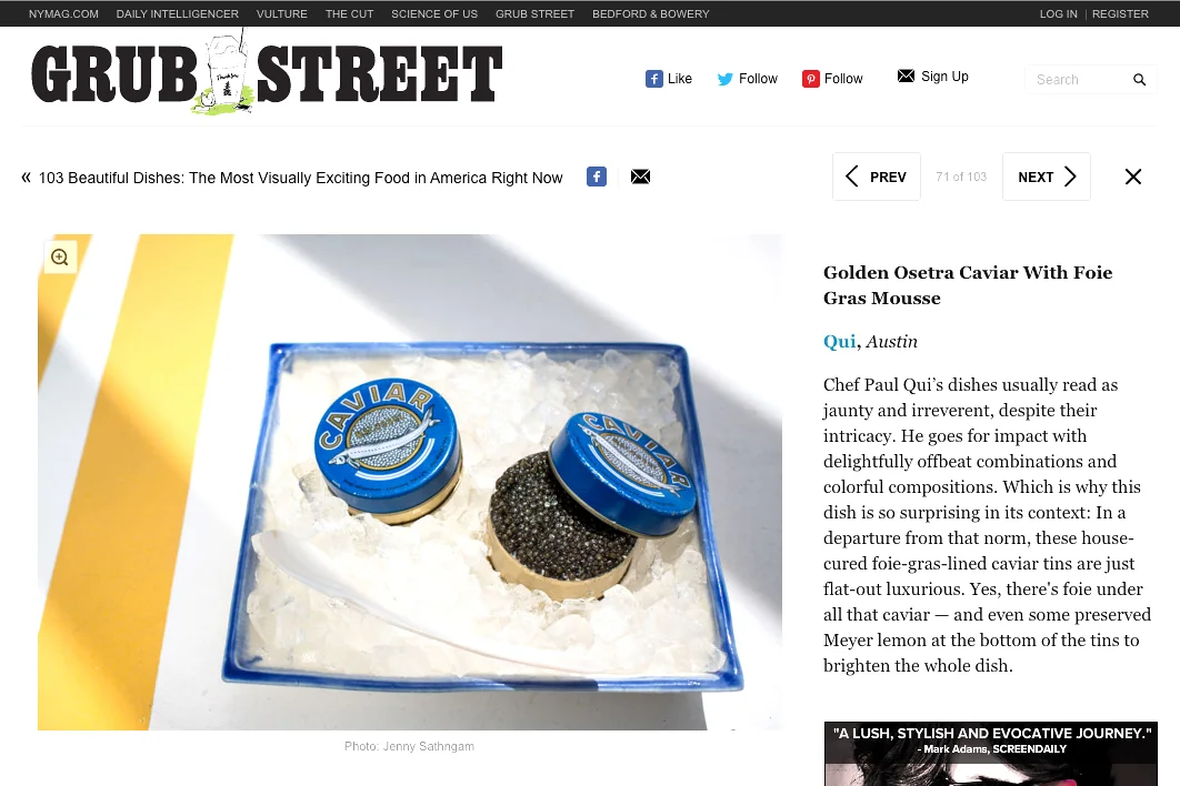 Qui and Uchi for New York Magazine/Grub Street's Most Visually Exciting Food in America. More here.