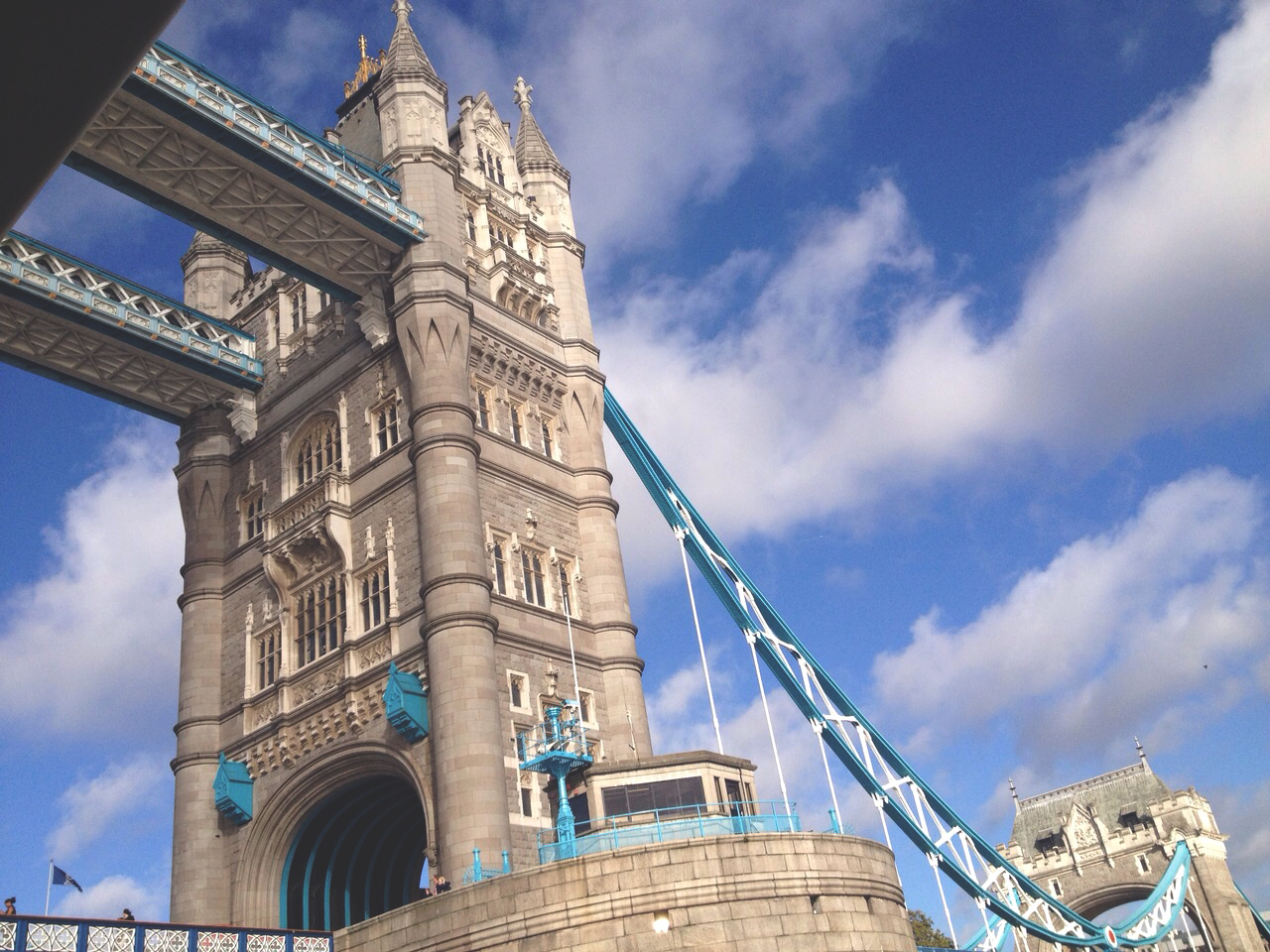 A close up view of the Tower Bridge. 