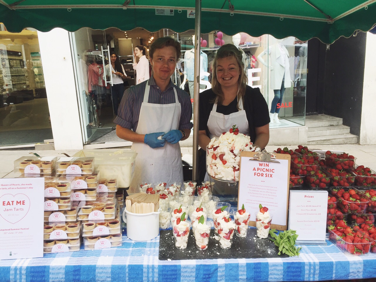 Jam tarts, meringues and strawberries. Yum! 
