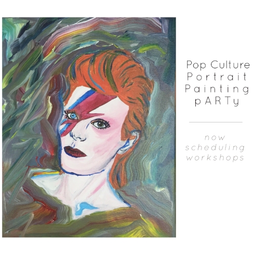 {an introduction to photo transfer onto canvas} Paint a portrait of your favorite pop culture super star on canvas. As a participant, you will learn the process of photo transferring onto canvas and acrylic painting FUNdamentals. $45 each participant includes all supplies and materials. Minimum of 4 participants.
