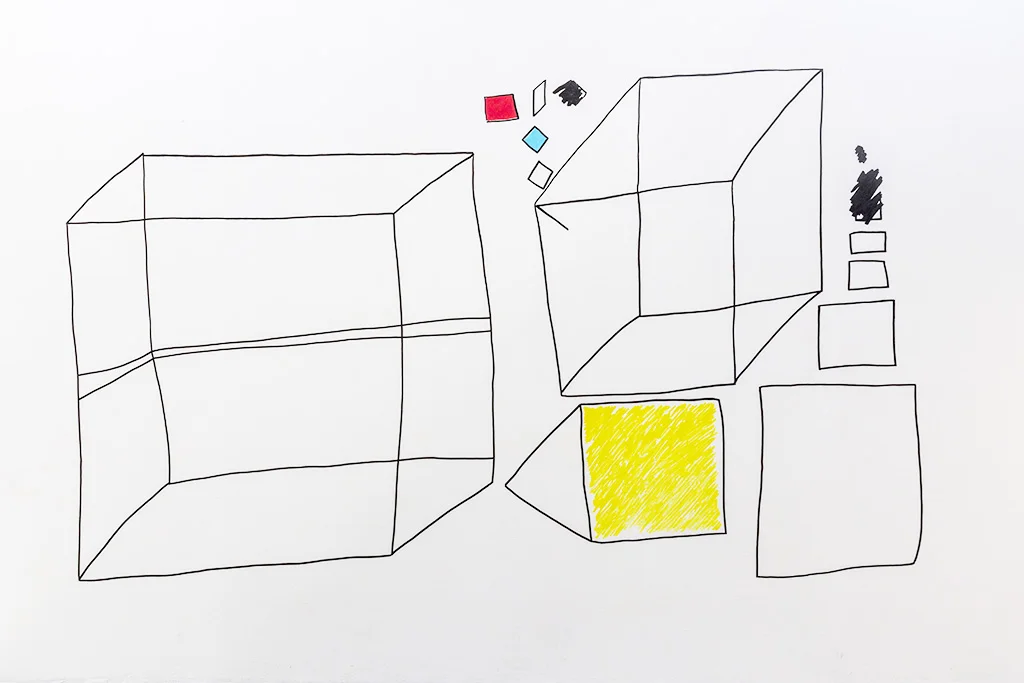 Bevis Martin & Charlie Youle, Squares and Cubes , 2015 wall drawing, 2m x 3m