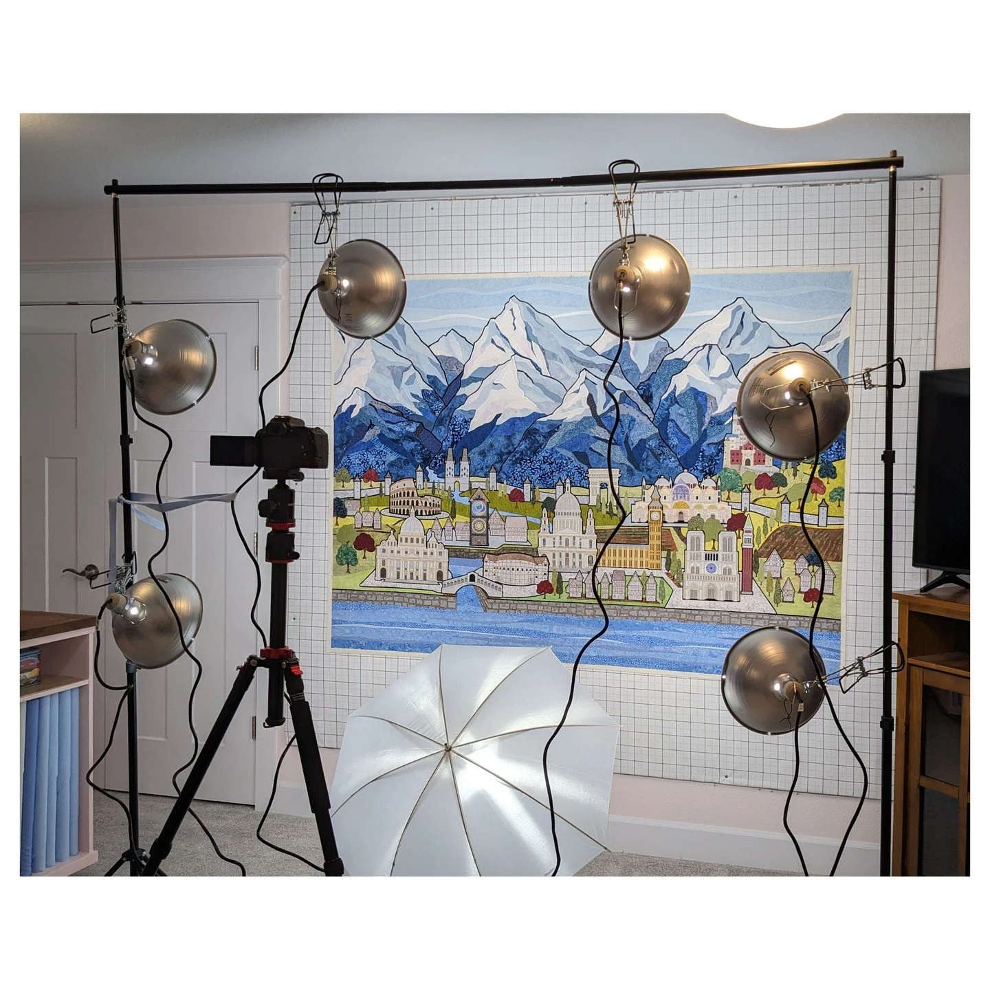 How do you photograph your work? I'm really picky about even lighting and I can never quite manage to get a perfect photo, but this is how I do it. It's a big job to set it all up, so I try to have several things to photograph so it's not so bad.