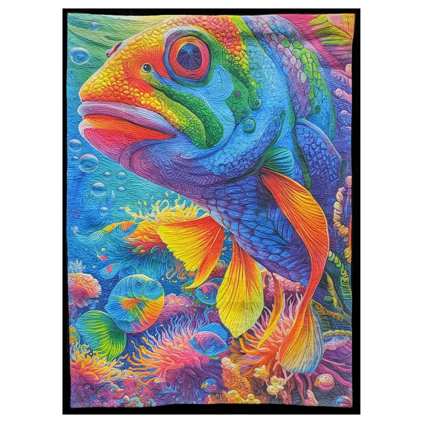 NOT MY WORK. This is Forest Fish by Estela Mota. This quilt is even more incredible when viewed in person. What amazing colors she uses - the artistry is exceptional and I'm glad I had a chance to spend a little time with it! I'm so inspired by all o