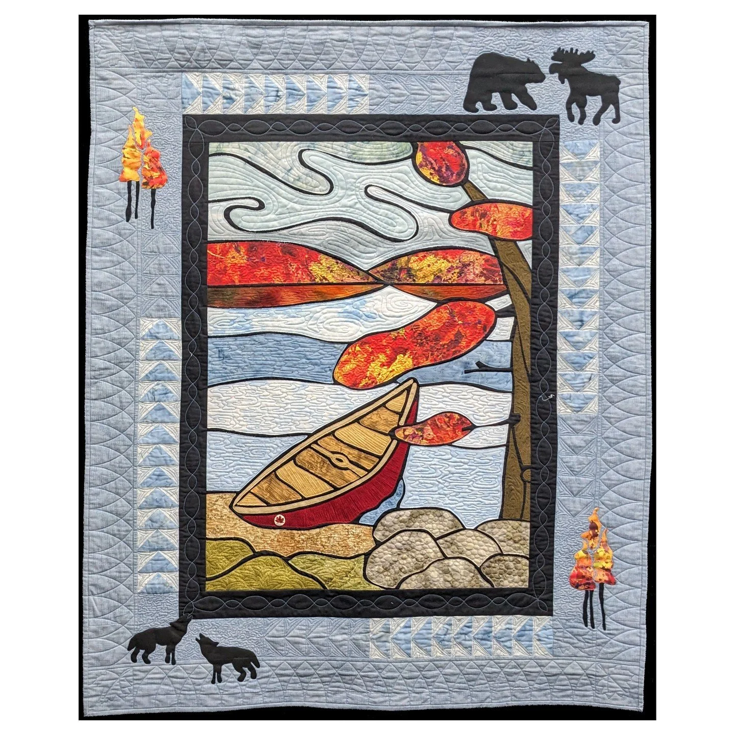 NOT MY WORK. This is Canoeing in the Kawarthas by Marg Worsick. I frequently use black outlines in my work and am always drawn to them. Something about outlining things makes them more interesting to me.

#ilovequilting, #quiltersofinstagram, #quilts