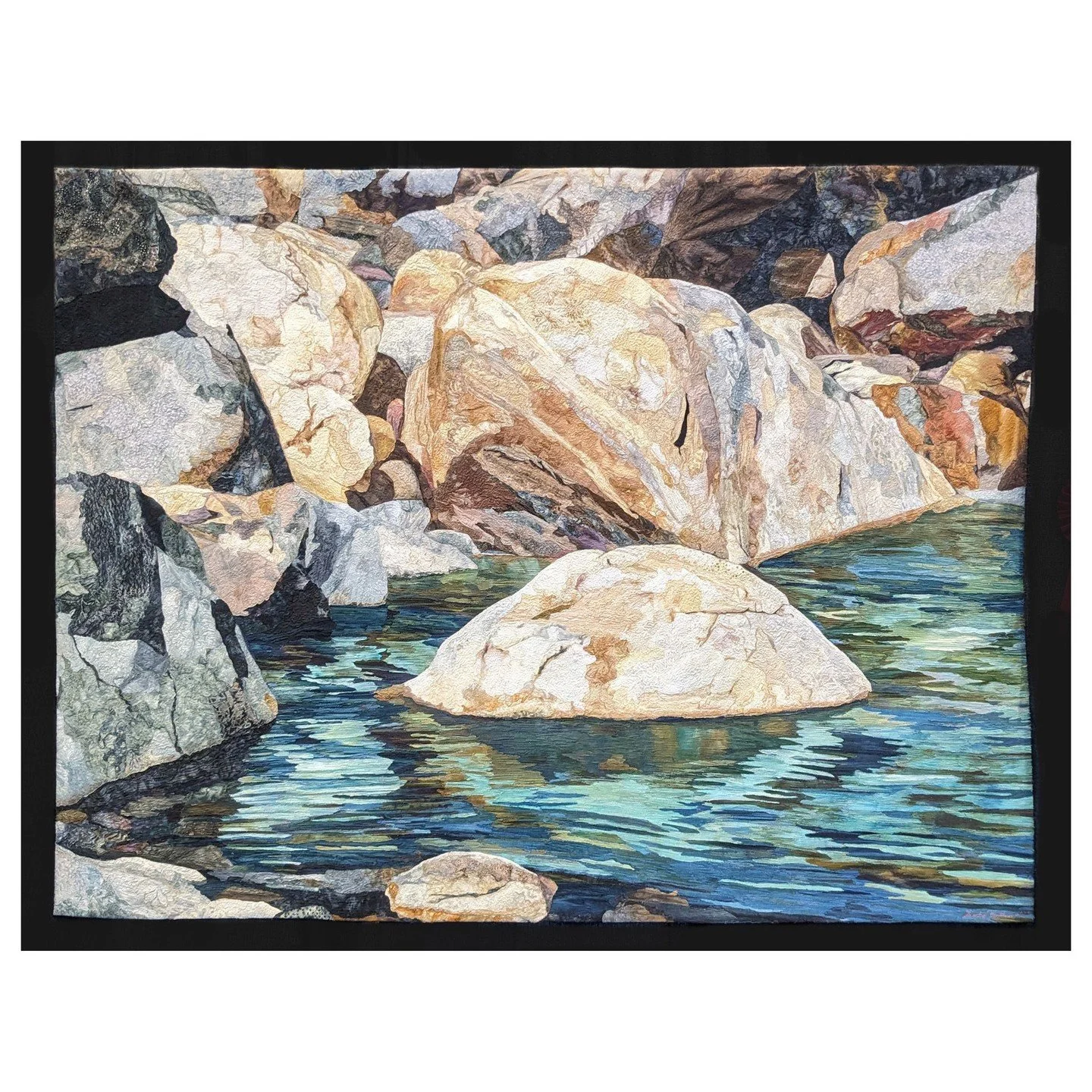 NOT MY WORK. This is Boulders at Lower Yosemite Falls by Sandra Mellon. As I've made landscape quilts, I've struggled to make water look realistic - Sandra does that in spades here! And all of the details she put in the rocks? Crazy! I'd like to trai