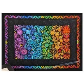 NOT MY WORK. This is Color Splash Garden by Karen Kay Buckley and is one of the coolest quilts I've ever seen! In the close-up you can see all the detail in the quilting which is a contrasting color to the background. My goal is to someday be brave e