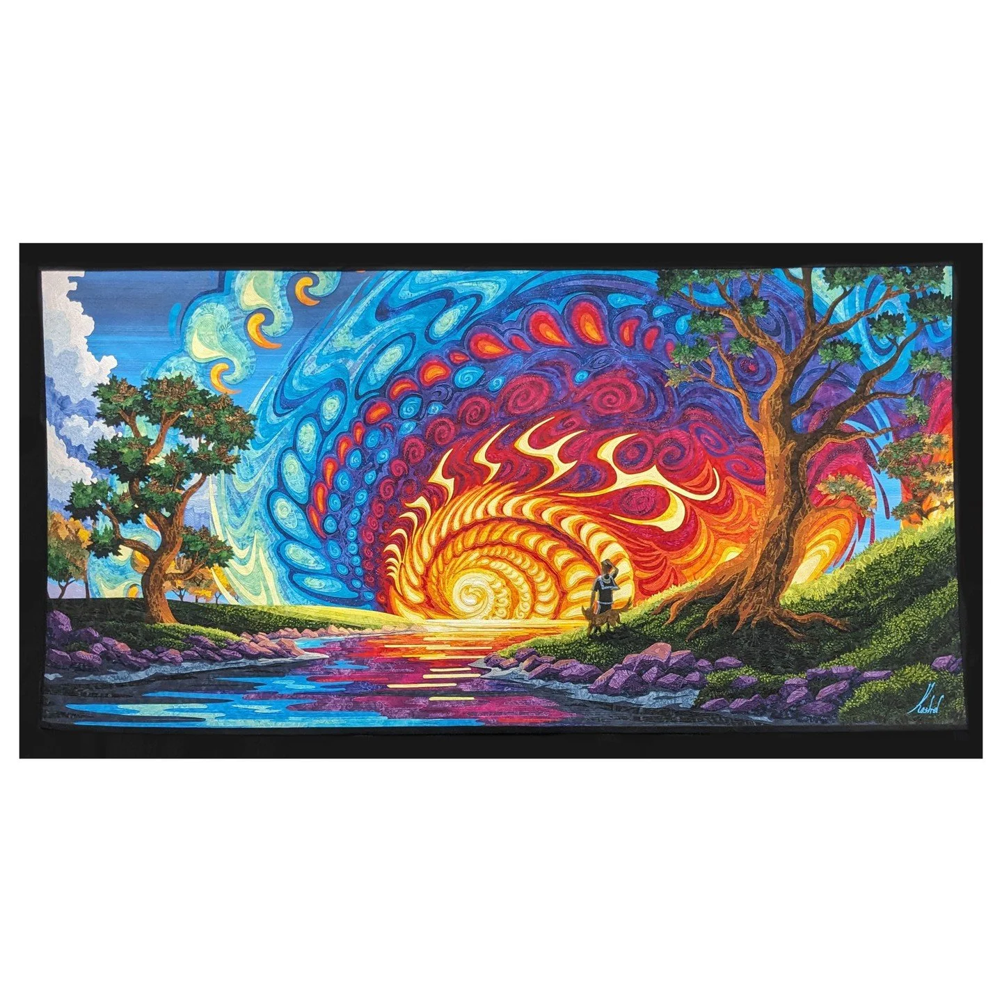 NOT MY WORK: Unfortunately, I don't know whose work this is. I'm always trying to figure out how others tackled the problems I always run into in a landscape quilt: water and sky. This quilt is beautiful and interesting and well constructed, and deal