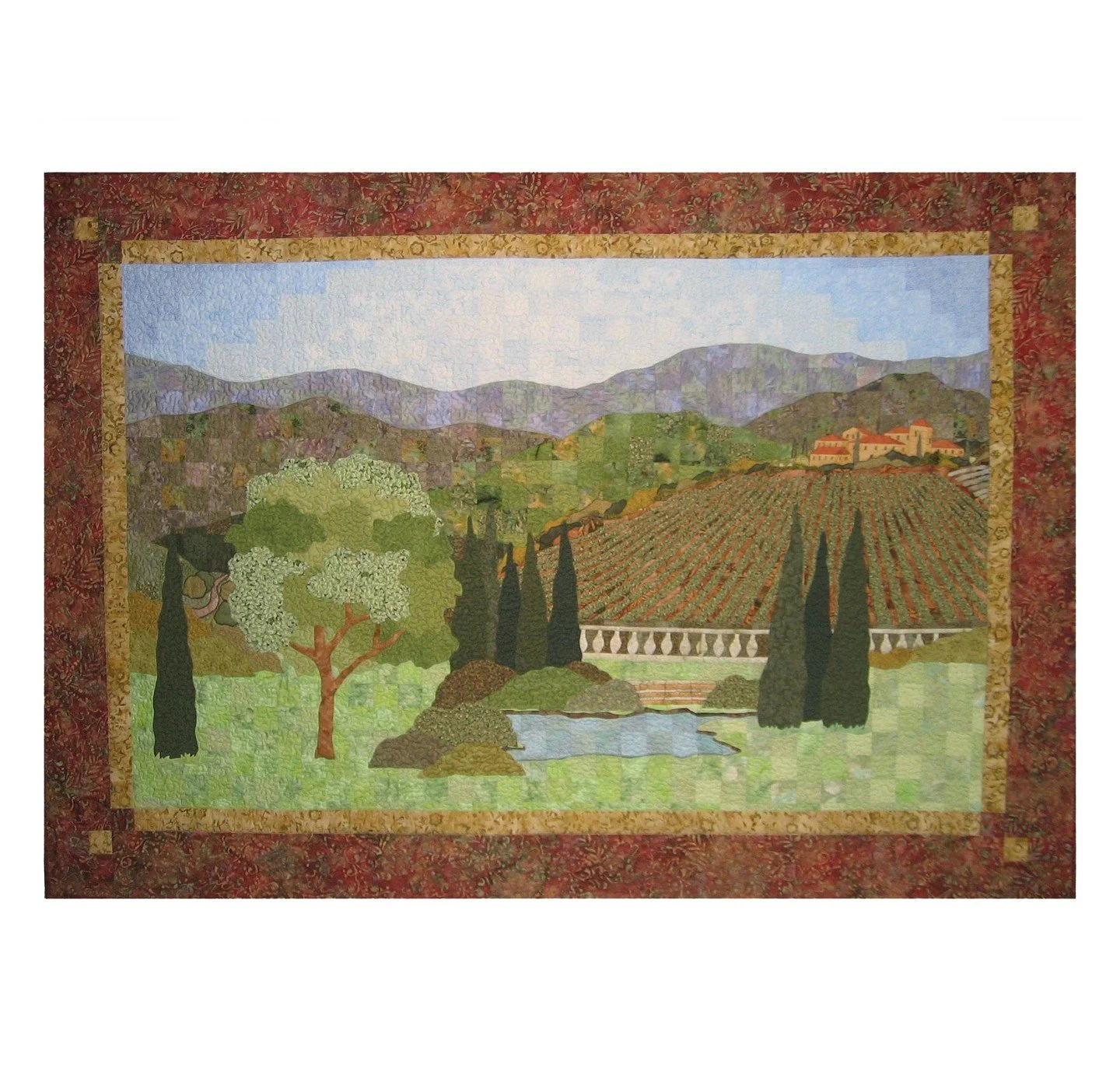 This quilt is one of my early landscape quilts, back when I was trying to figure out how to make a landscape quilt. I pieced together a ton of 2" squares, and I thought the effect was pretty cool. I've never done another entire quilt this way th
