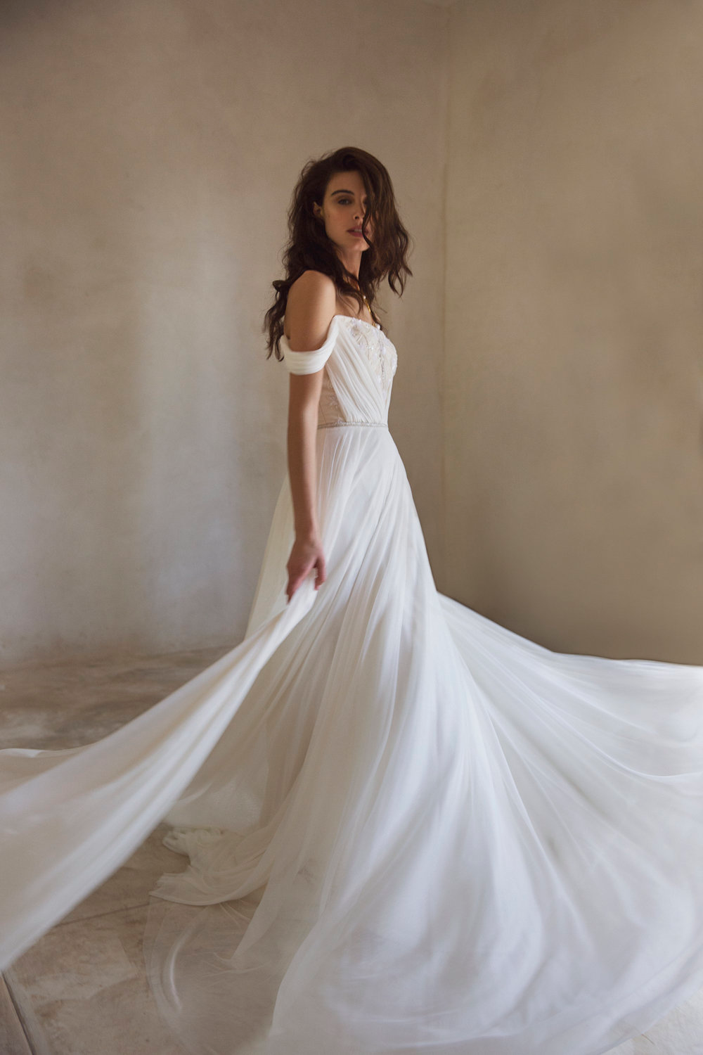 sarah seven off the shoulder dress Sarah Seven 'Prosecco' Off-The-Shoulder Wedding Gown at Lovely Bride