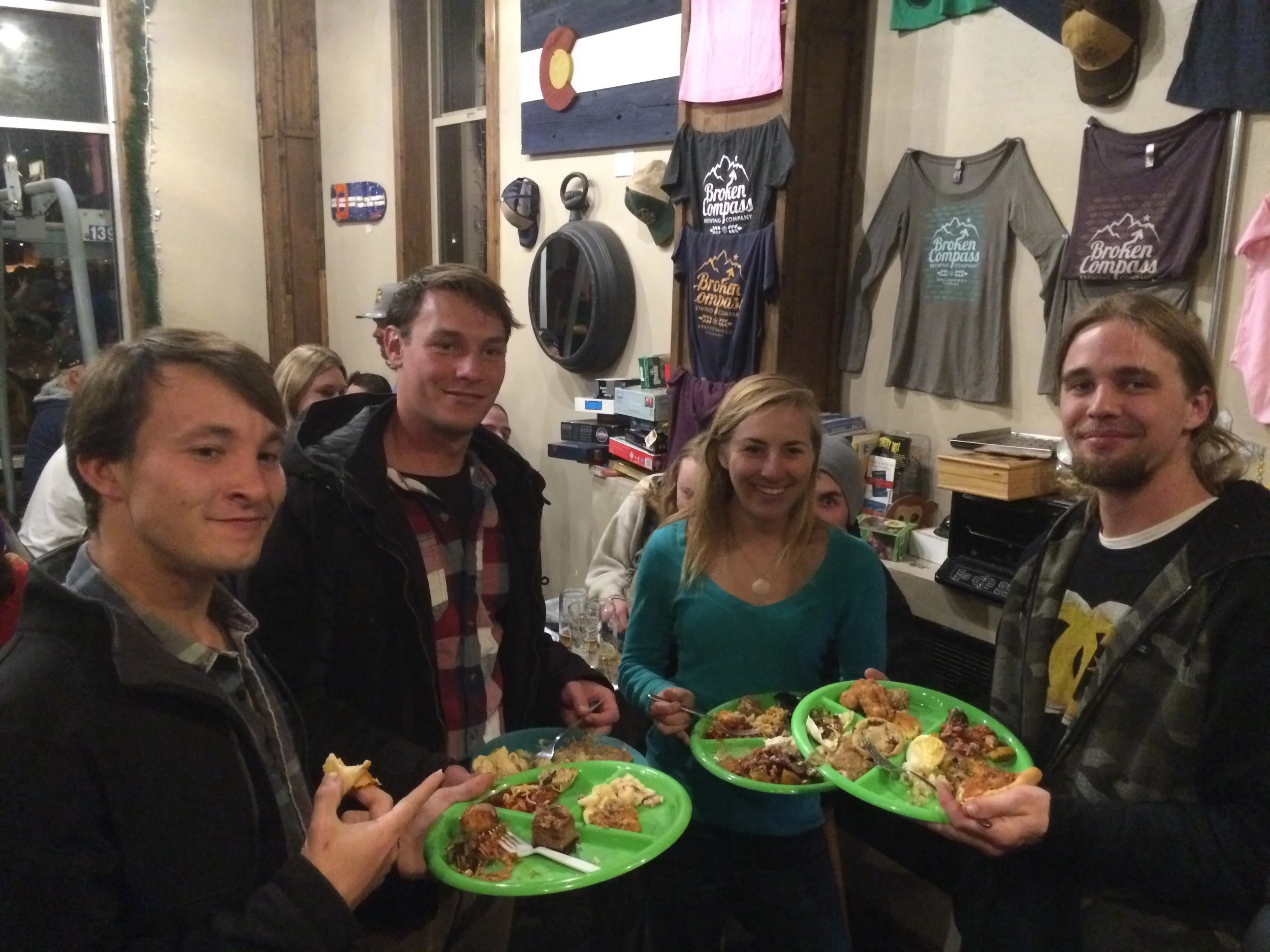 Prepared potluckers with their own plates