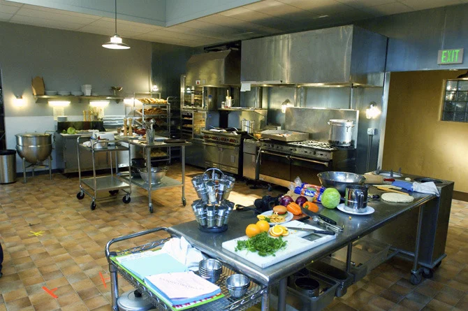 Lava Springs Country Club kitchen stage set built for the "Work It Out" dance number.