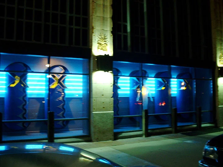 Permanent window display for XMission Internet "Data Center" Salt Lake City, Utah.