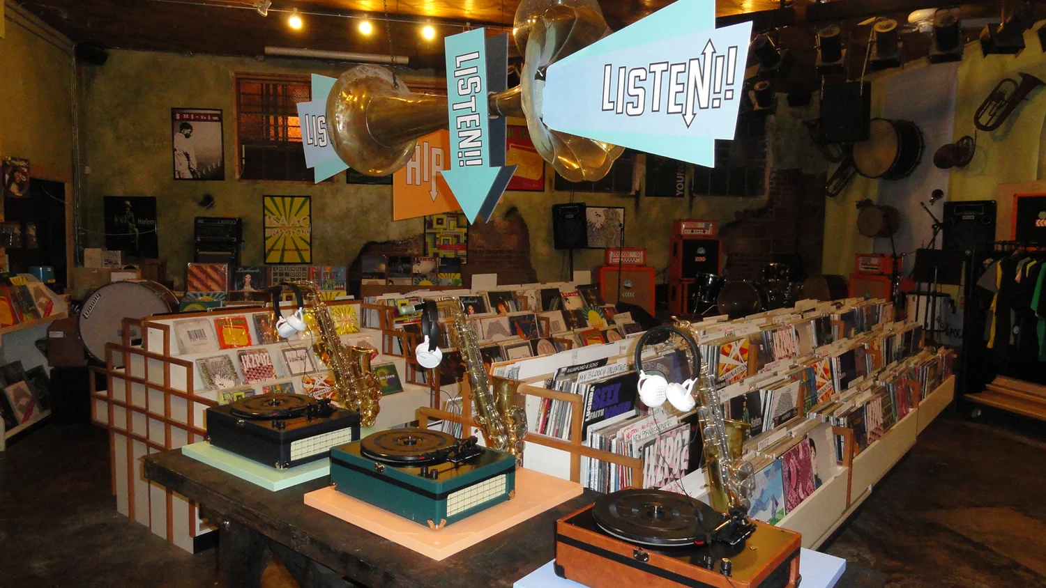 Cute listening station in our fictional record shop.