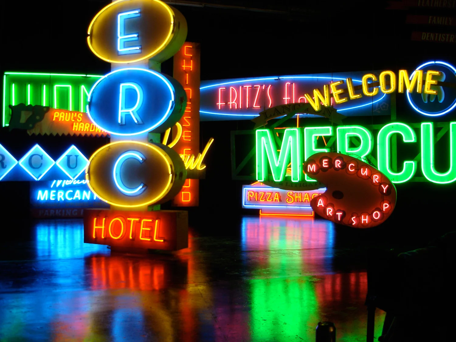 A view of all the signage we built assembled in a studio for the purposes of a music video which was never shot.