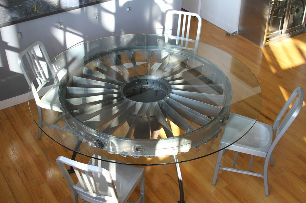 I recently partnered with an aircraft services company to create Skyforge Industries. We have been digging into their vast cache of commercial jet parts to create minimal, honest furniture pieces that show the utilitarian beauty of the retired parts