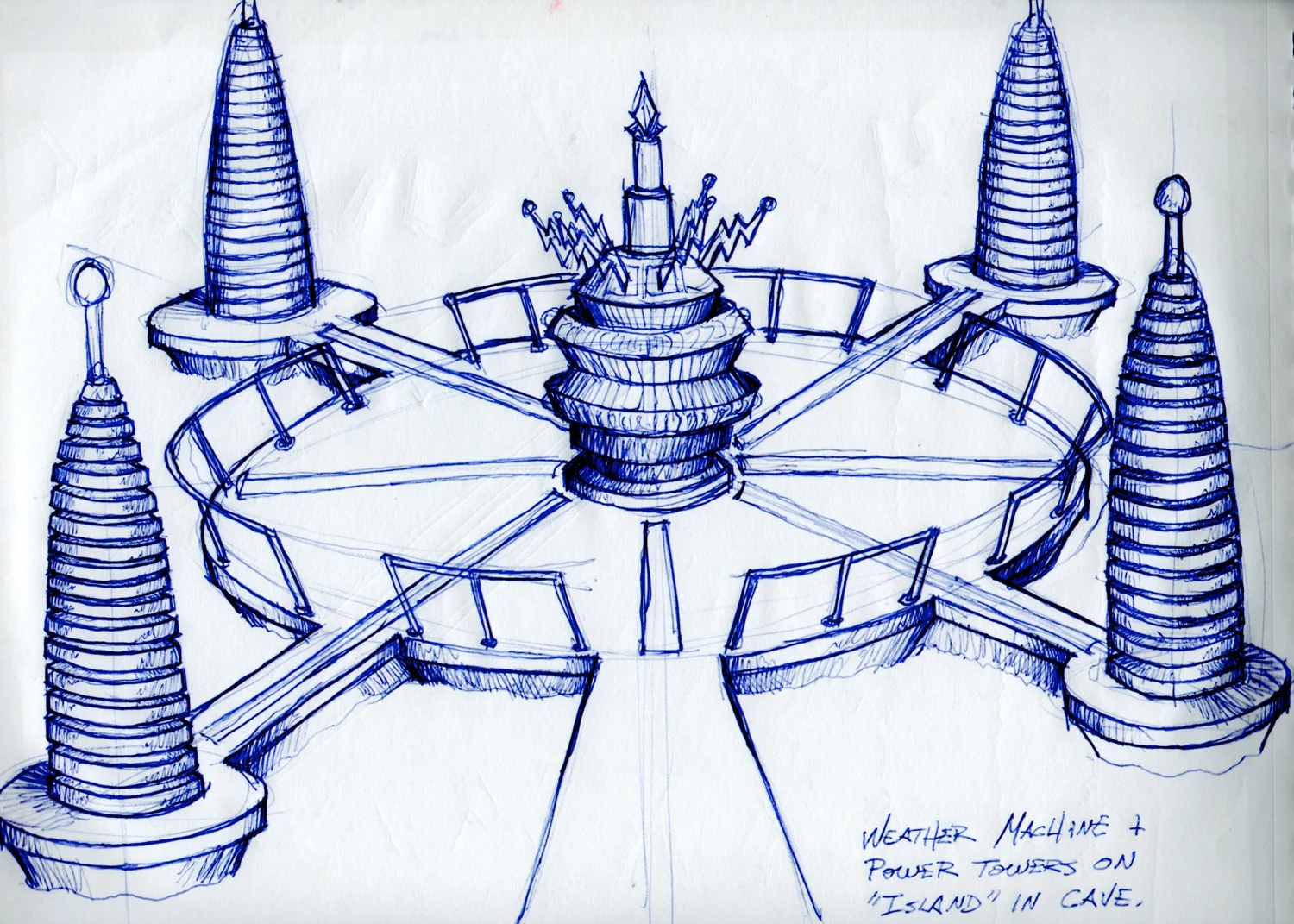 My initial sketch of the dastardly weather control machine for Teen Beach Movie.